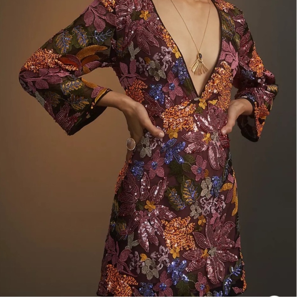 Anthropologie sequined embroidered mini dress